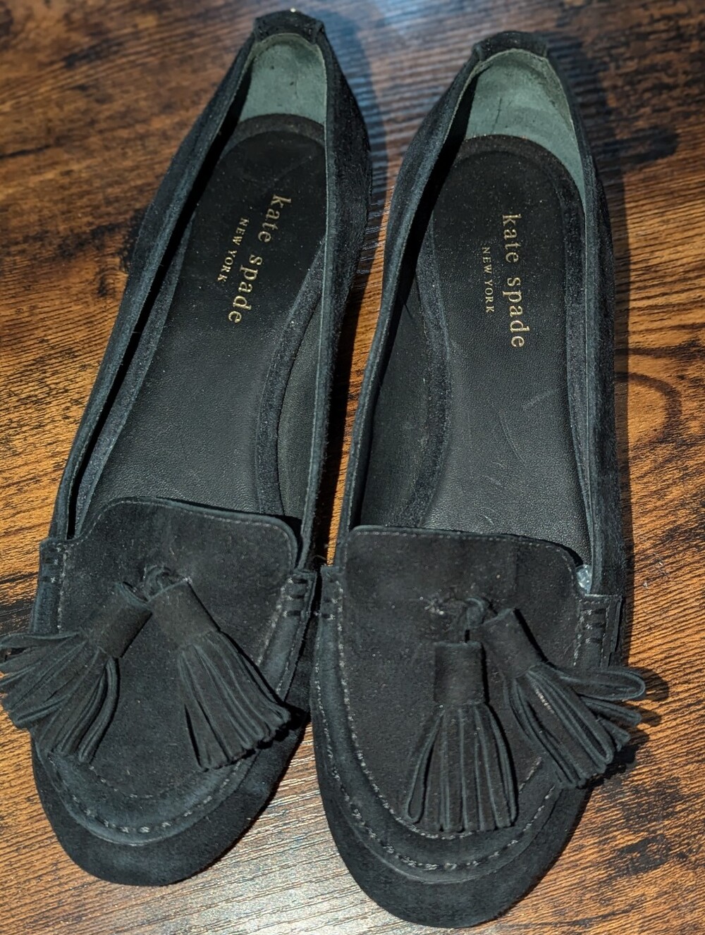 Kate Spade Kiltie Suede Leather Loafers Flats Sz 6 B Black